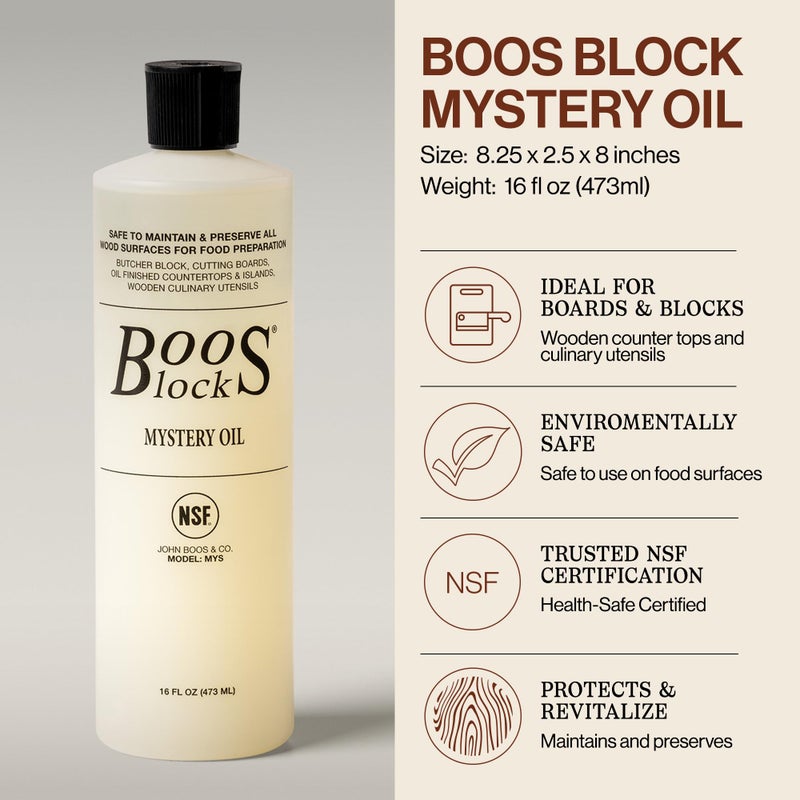 John Boos 3-Piece All-Natural Care & Maintenance Set - 16 oz Mystery Oil, 5 oz Board Cream & Round Applicator for Butcher Blocks, Cutting Boards, Wood Countertops, and Wooden Utensils - Image 5